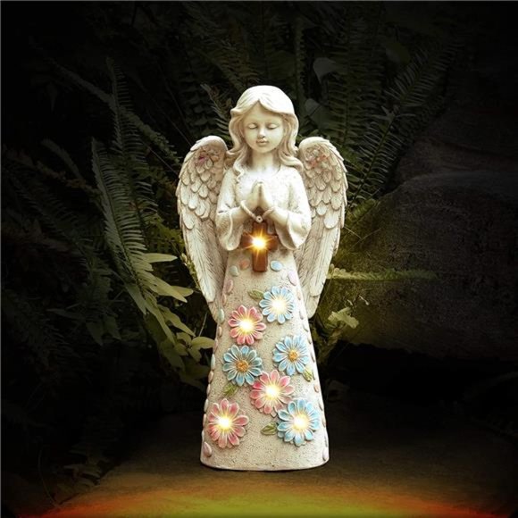 Angel Garden Figurine Outdoor Garden Statue, Solar Garden Sculpture with 7 LEDs - Picture 5 of 5